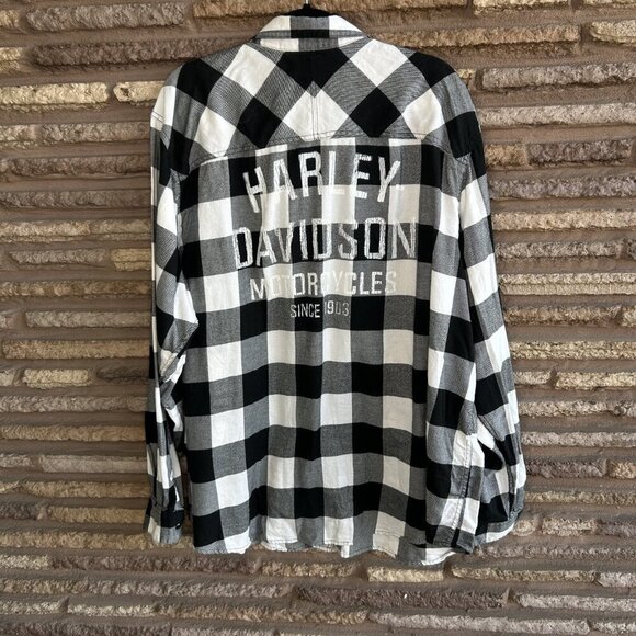 Harley Davidson Black White Buffalo Check Spell Out Button Front Shirt 3X Slim - Picture 7 of 11